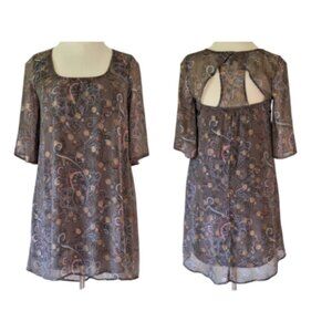 DressT Sheer Chiffon Knee Length Shift Dress Large Boho Western Metallic Dots
